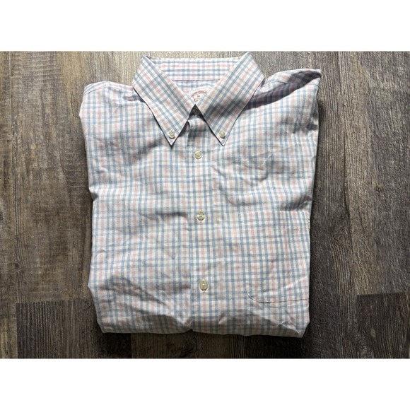 Brooks Brothers Light Blue and Pink Checkered Dress Shirt Size Mens XL - Picture 7 of 7